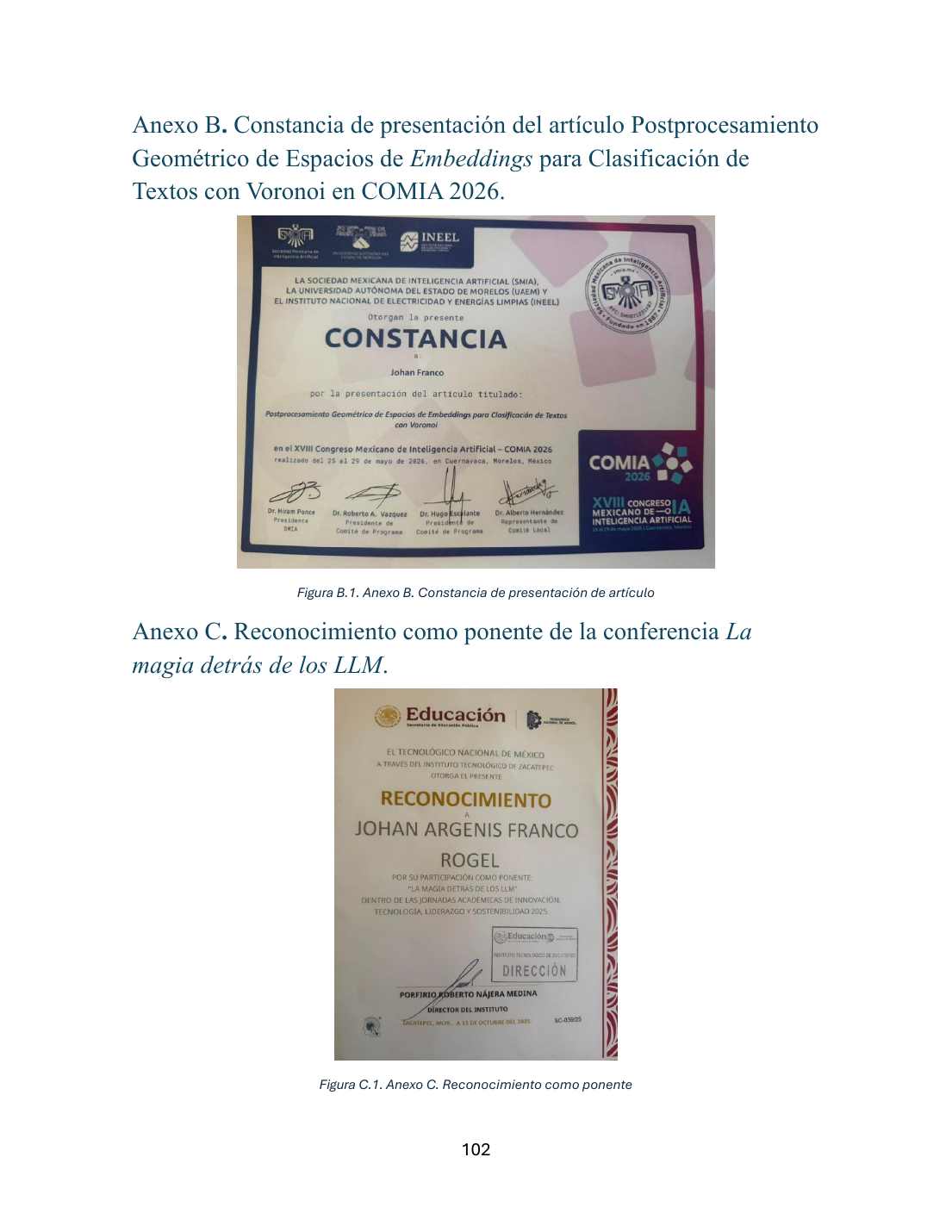 Constancias del artículo COMIA 2026 y conferencia sobre LLM